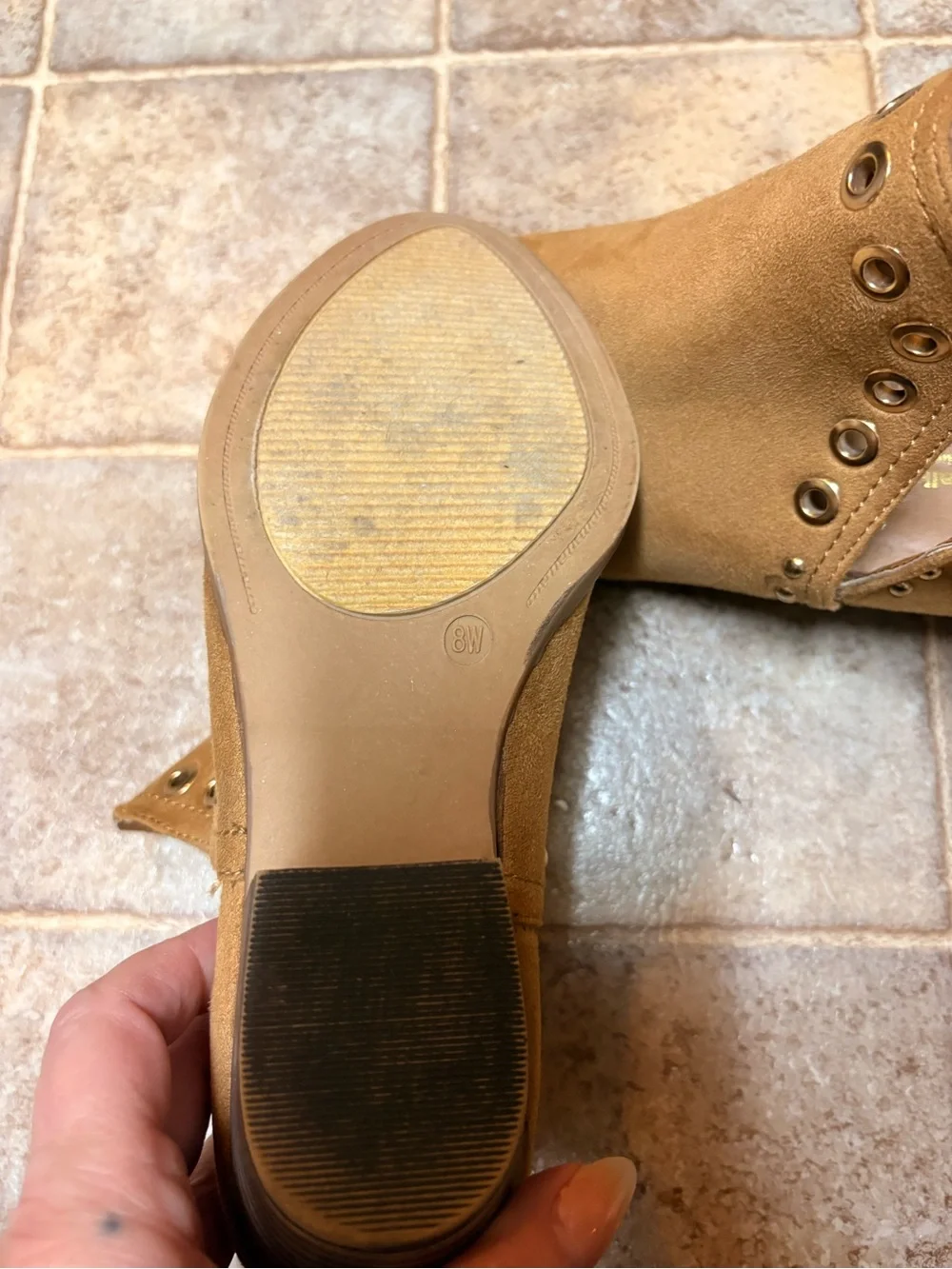 cloudwalkers Tan Suede Ankle Booties with Grommet Detail
